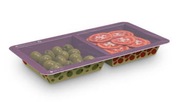 纸封地图托盘橄榄和番茄