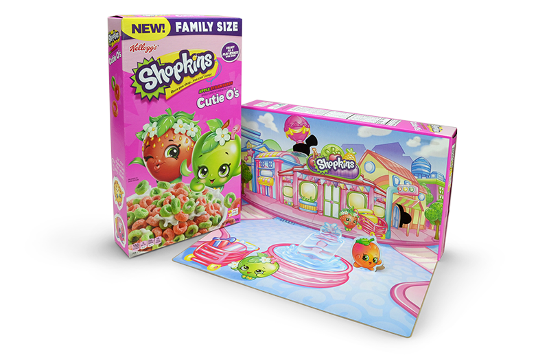 Caja de cartón de 5 caras de Shopkins de Kellogg