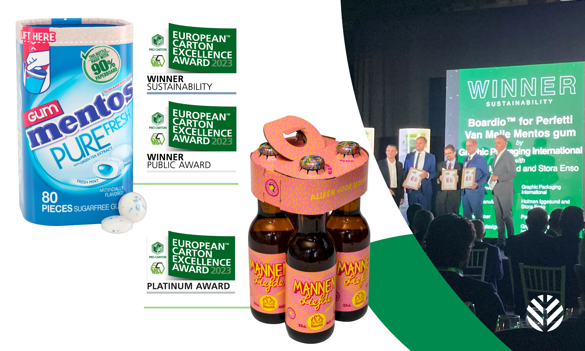 Image that shows the products that won European Carton Excellence Awards 2023 including Boardio